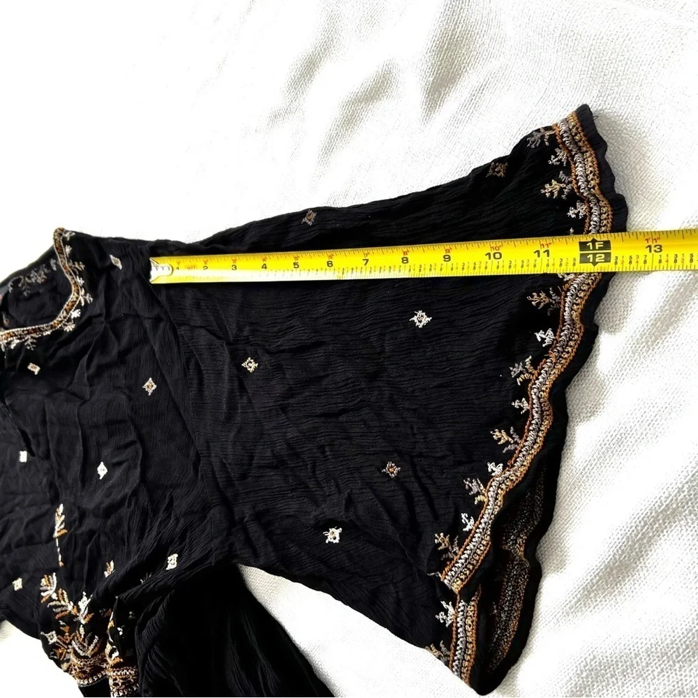 Free People Shyannez  Black Sheer Long Sleeve Western Mini Dress Size XL